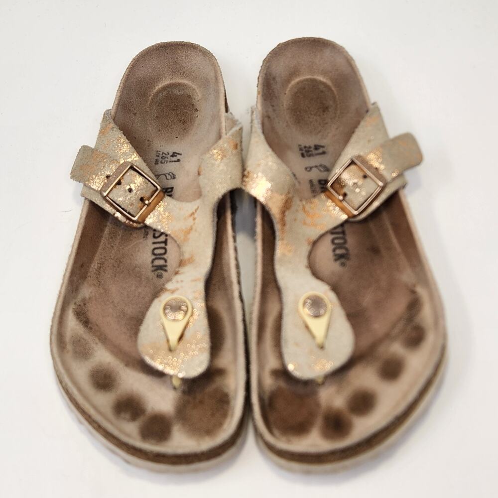 Birkenstock Gizeh Metallic Gold Splatter Suede Thong Sandals Women Size 41 US 10